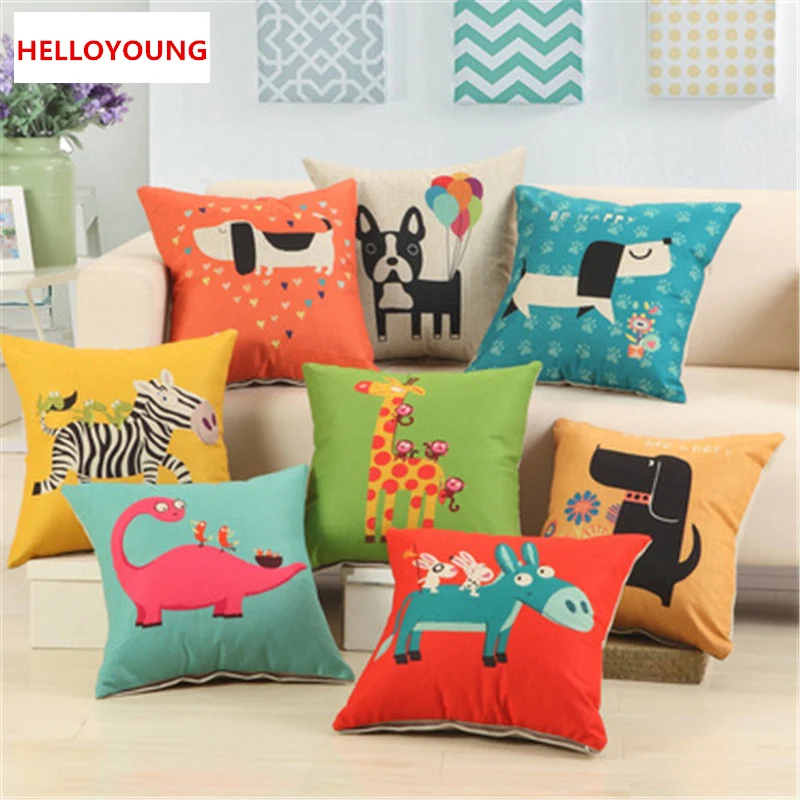 

Cartoon Zebra Animals Pillow Case Colorful Decor Cushion Cover Geometric Animal Children for Sofa Seat Chair Pillows Covers