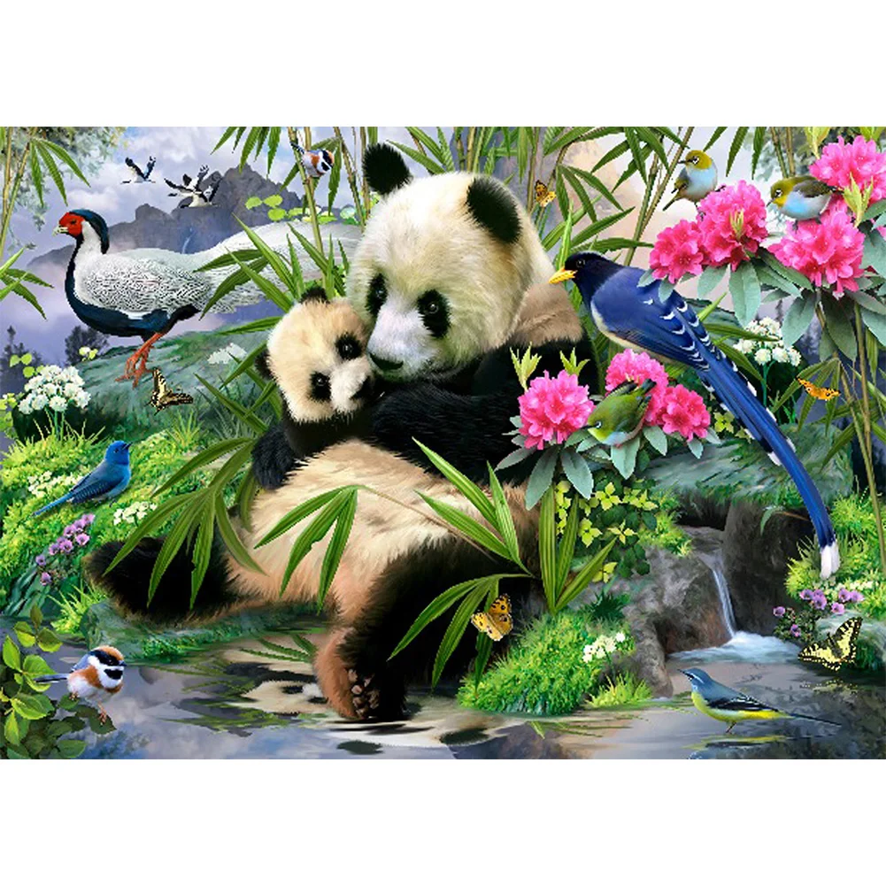 

5D Diy Diamond Painting Forest Panda Family Bamboo Rhinestone Square/round Diamond Embroidery Mosaic Bead Home Decoration Gift