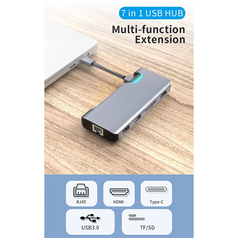 Type-C к HDMI концентратор PD RJ45 USB3.0 TF портативный для домашнего офиса ноутбука мышь VH99