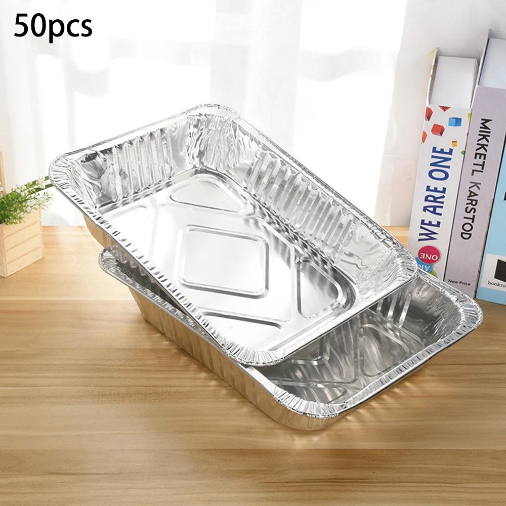 50 шт барбекю алюминиевая фольга одноразовая продолговатая упаковочная коробка