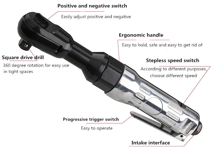 1/2 1/4 3/8 Pneumatic Air Ratchet Wrench Mini Spanner Square Wrench Car Bicycle Repair Tools Speed Regulation To Adjust Torque
