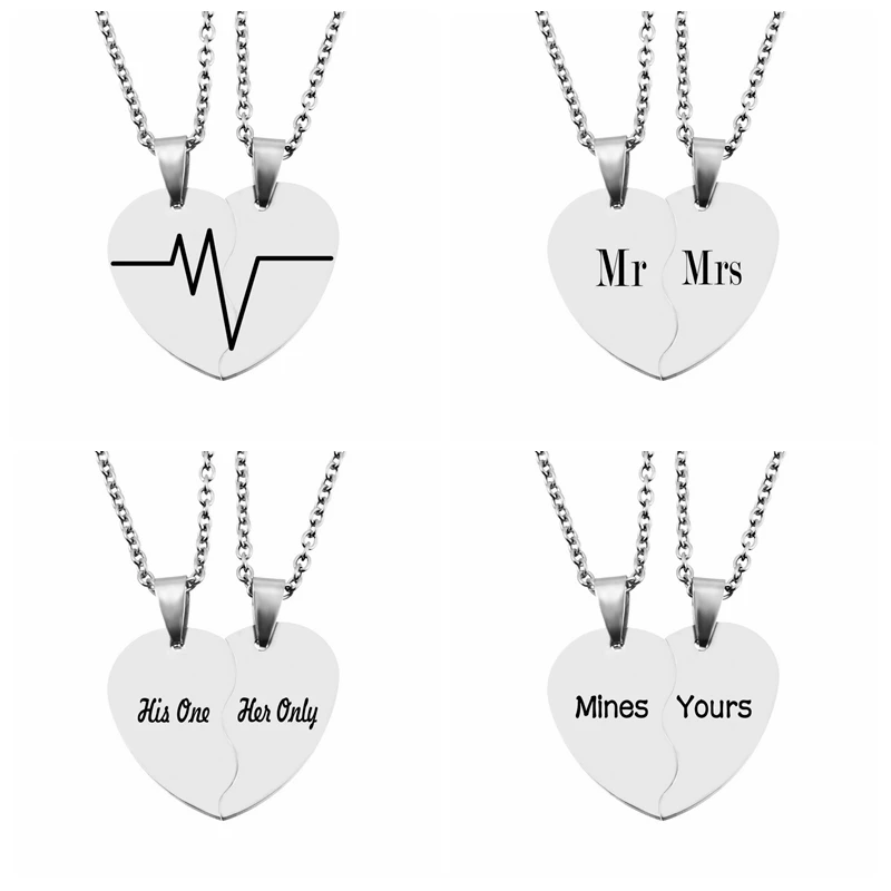 2 шт. резные ожерелья и подвески из нержавеющей стали с буквами полусердечком