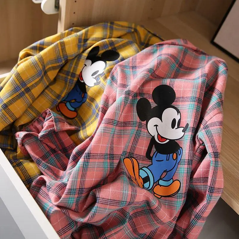 Новинка Весна 2020 простая Женская клетчатая рубашка Disney с принтом на спине Ретро