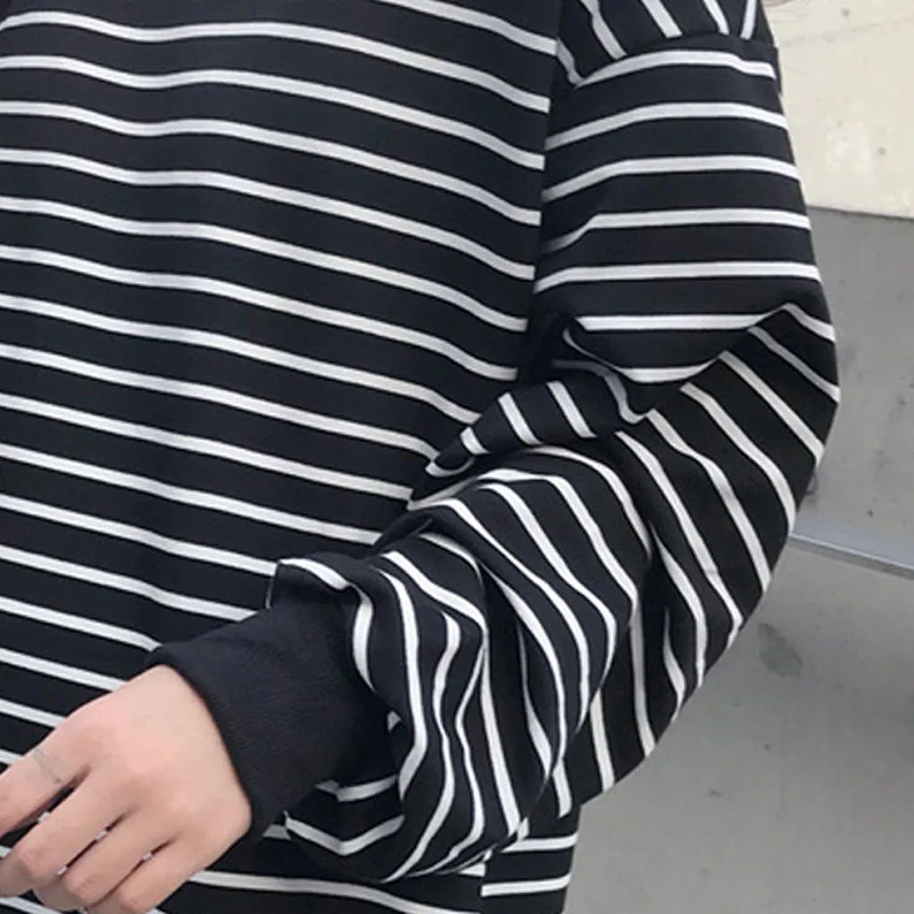 Осенние толстовки для женщин 2019 с О образным вырезом в полоску Свободный Топ