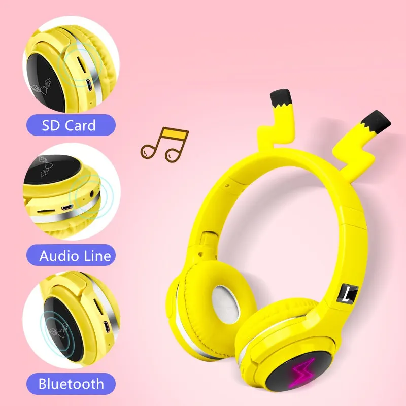 

Cute Kids Bluetooth-compatible 5.0 Headset 7 Colors LED Headphones Support SD Card Audio Cable Headphone Boy Girl Gift Children