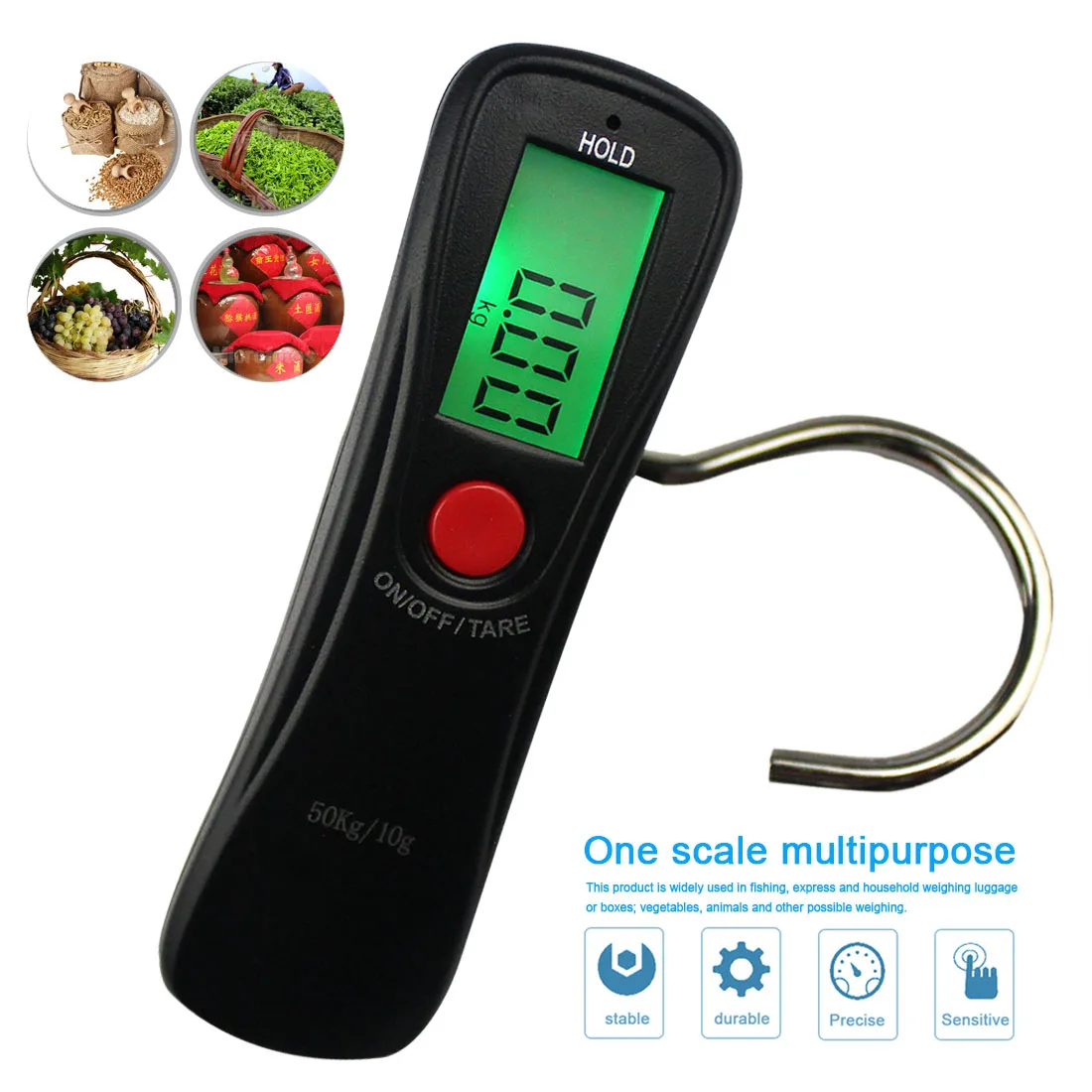 

50Kg LCD Display Digital Hanging Scales Electronic Weight Fishing Hook Scale Black kitchen scales