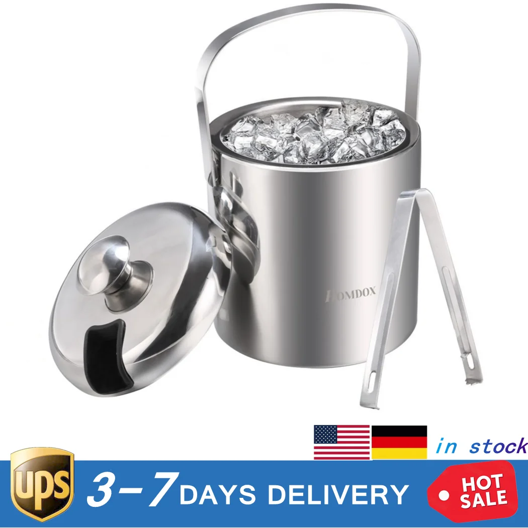 Ведро для льда Homdox с ручкой из нержавеющей стали толстый ведро хромированной