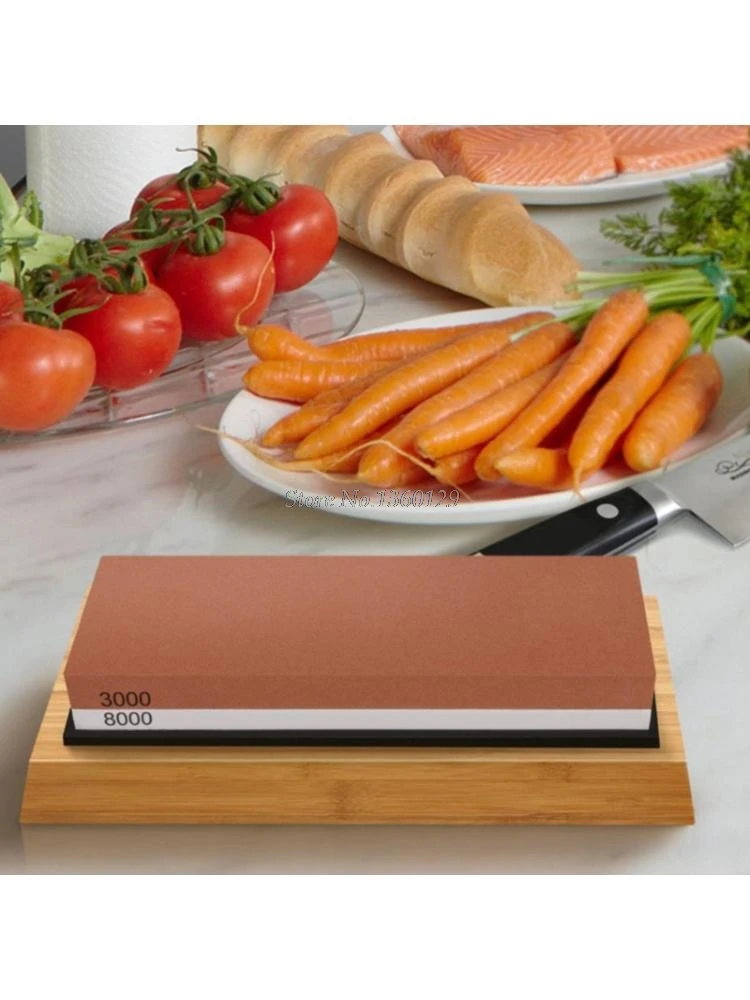 

Sharpening Stone 3000 & 8000 Grit - Double Sided Whetstone Set For Knives With Non-Slip Bamboo Base &Free Angle Guide Dropship