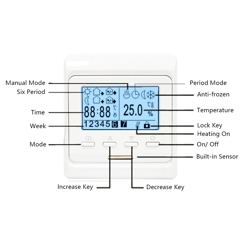 Программируемый термостат с подсветкой ЖК сенсорный экран 6-месячный