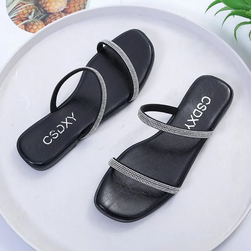 

Gladiator Summer Shoes Women Sandals Rhinestone Bling Slippers Flat Ladies Beach Slippers Designer Slides Luxury Sandels 42 43