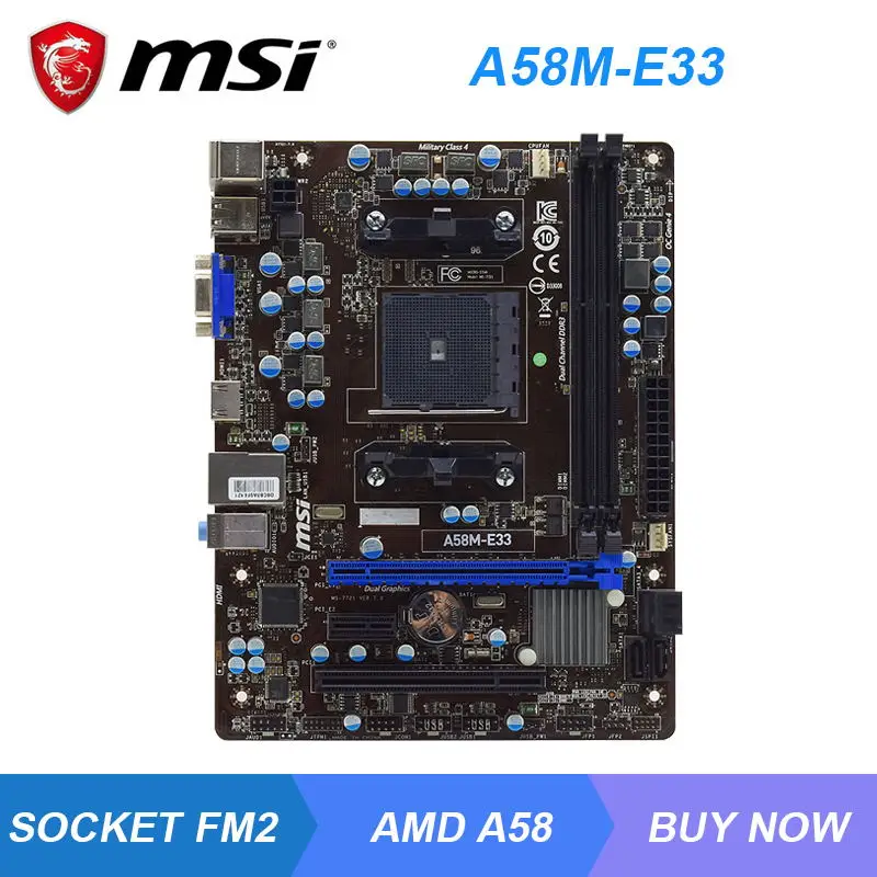 

Оригинальная материнская плата MSI A58M-E33 Socket FM2 + AMD A58 для ПК DDR3 32 Гб AMD A-Series/Athlon Cpus PCI-E X16 VGA HDMI USB 2,0 SATA II