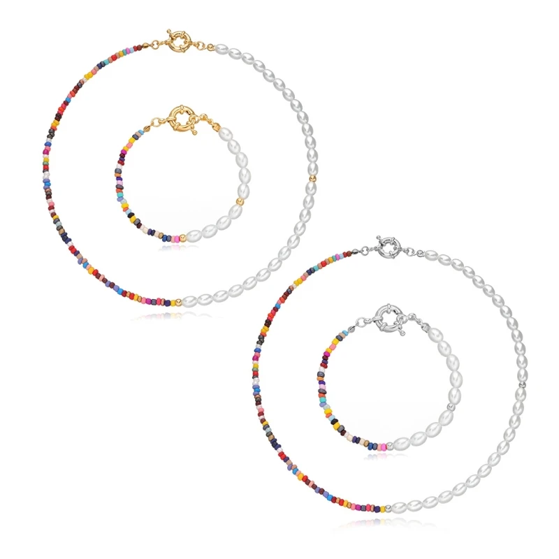 

Bohemian Beaded Faux Pearl Necklace Handmade Colorful Seed Beaded Bracelet Suitable for Ladies and Girls Jewelry