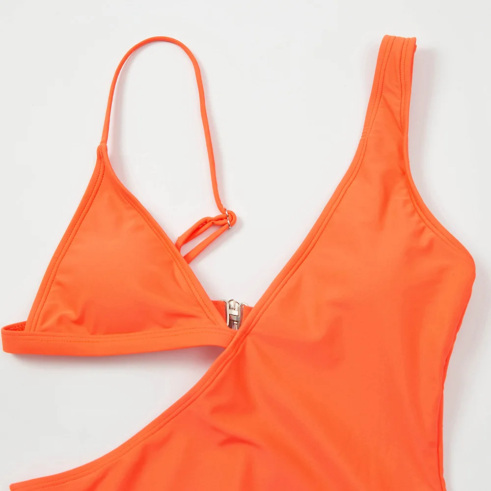 

2021 New One-Piece Swimsuit Ladies Sexy Deep V Solid Color Bikini