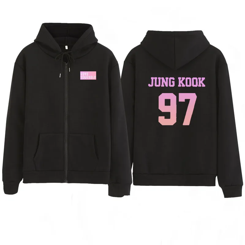 Kpop jung kook 97 толстовки kpop худи на молнии толстовка с капюшоном толстовка с надписью love yourself KPOP толстовка XL для повседневной носки harajuku kpop худи на молнии