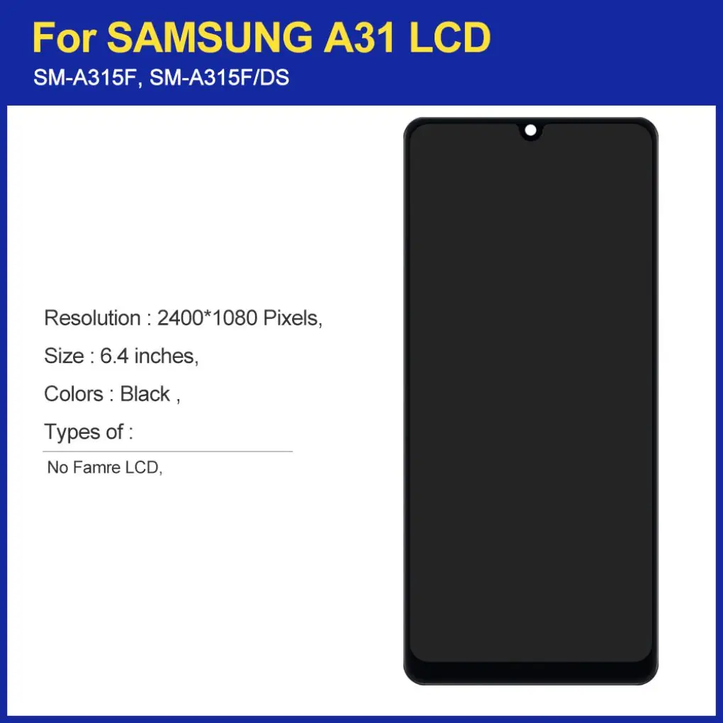 

100% Test For Samsung Galaxy A31 LCD Display Touch Screen Digitizer Assembly Replacement For Samsung A315 A315F LCD