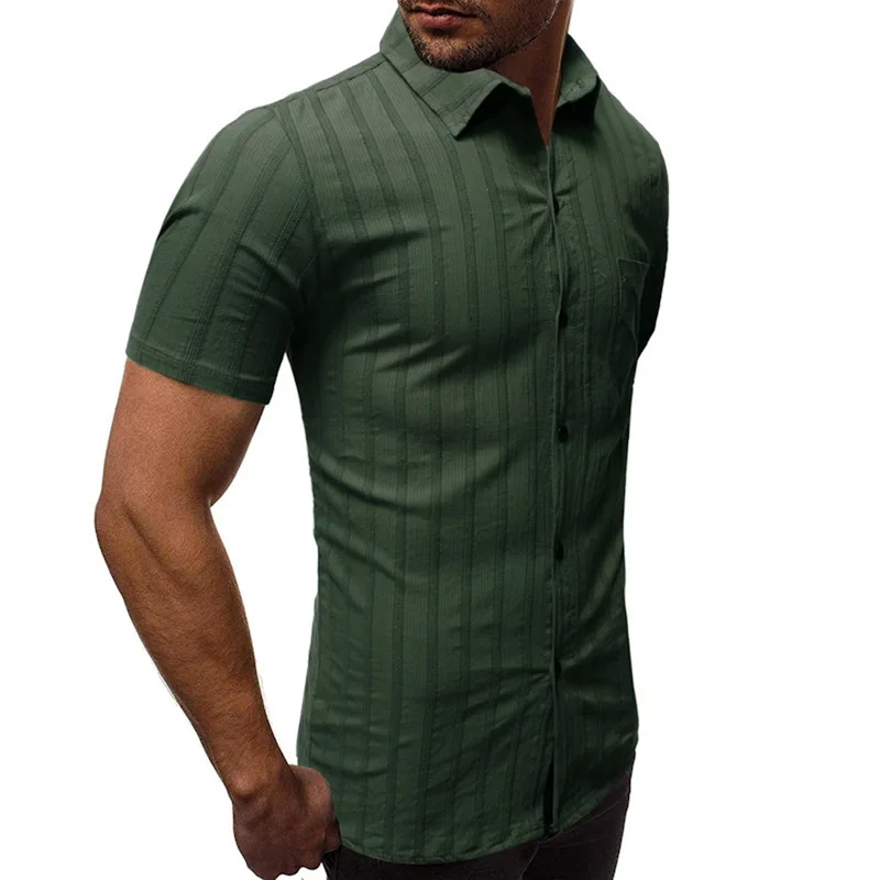 Новая летняя Черная мужская полосатая рубашка с коротким рукавом и отложным