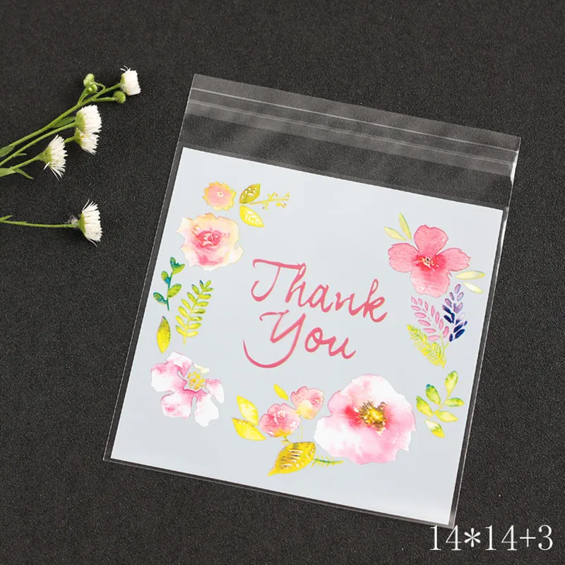 

100Pcs Thanks Thank You Candy Cookie Cake Bags Wedding Birthday Party DIY Craft Self-adhesive Plastic Biscuit Packaging Gift Bag