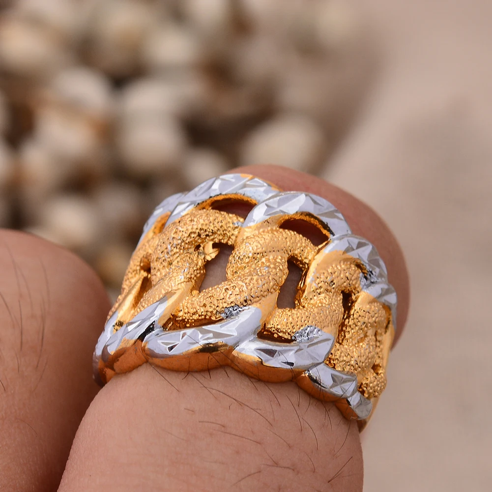 

Two Color Dubai African Small Gold Color Rings for Women Girls Arabian Middle East Jewellery Ring Woman Mama Best Gifts