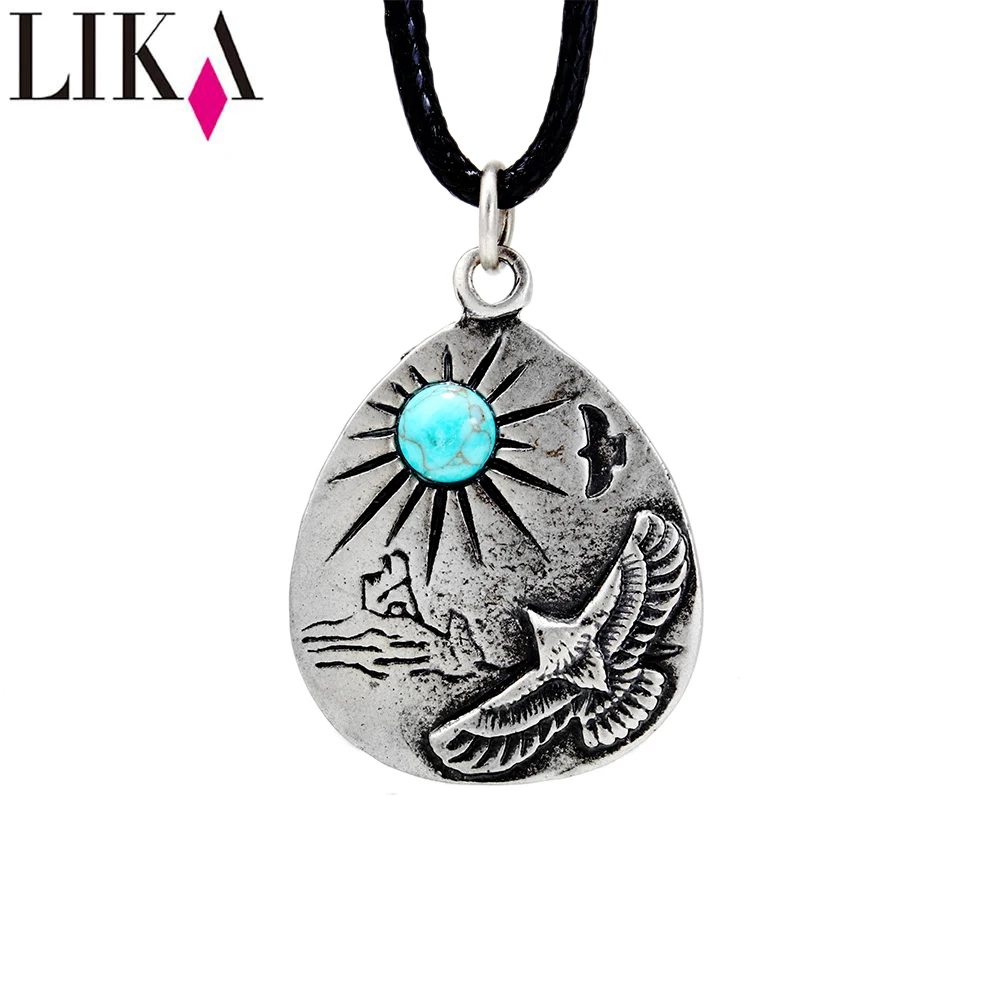 LIKA сплав капли воды кулон ожерелье Серебряный Орел бирюза подвеска в форме