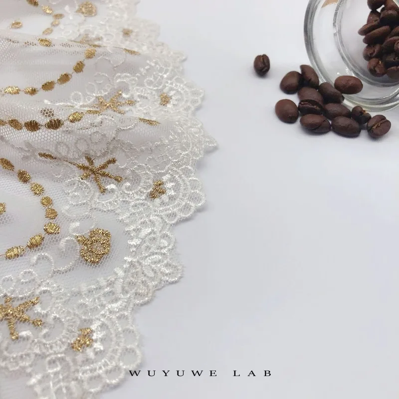 1 ярд мягкая Тюлевая сетка цвета слоновой кости с золотой нитью ткань из