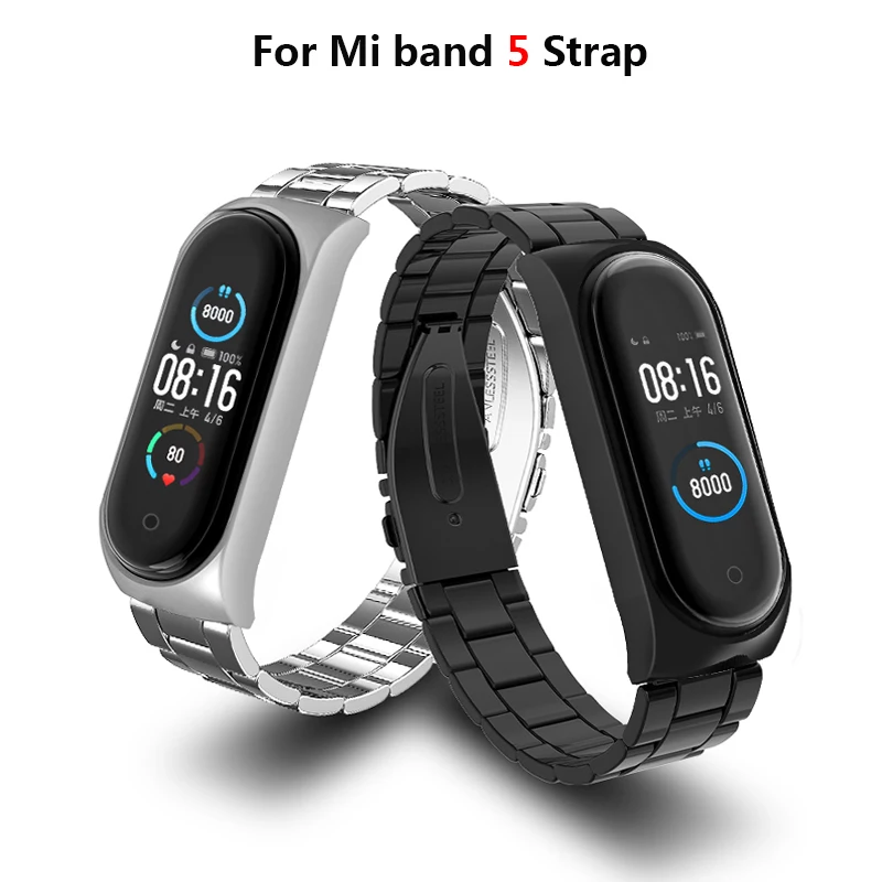 Ремешок сменный для Xiaomi Mi Band 5 водонепроницаемый прочный металлический браслет