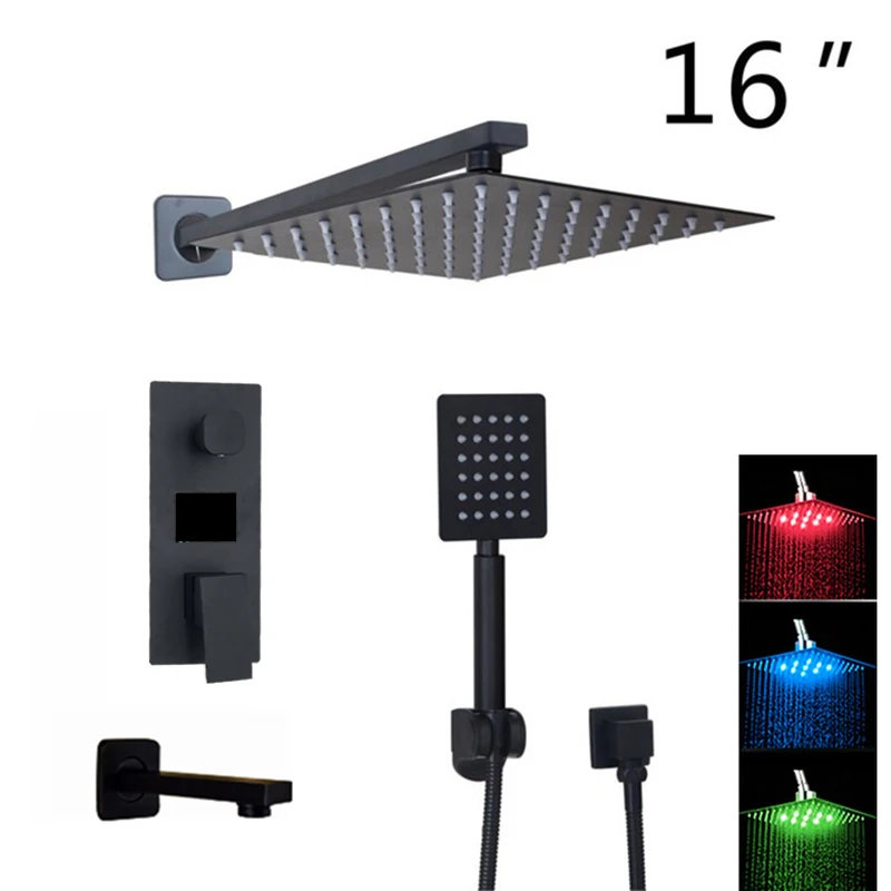 16 LED 3 Way KEMAIDI Ванная комната душевой кран 3 функции черный цифровой смесители для душа набор осадков Насадки для душа 2 Цифровой оптический кабель Дисплей смесителя - Цвет: 16 LED 3 Way