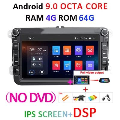 4G 64G DSP ips 2 din Android 9,0 автомобильный dvd мультимедийный плеер gps для VW/polo/golf/passat/B6/B7/tiguan/skoda/seat/leon Автомагнитола FM - Цвет: 4G64GIPSDSP F no dvd