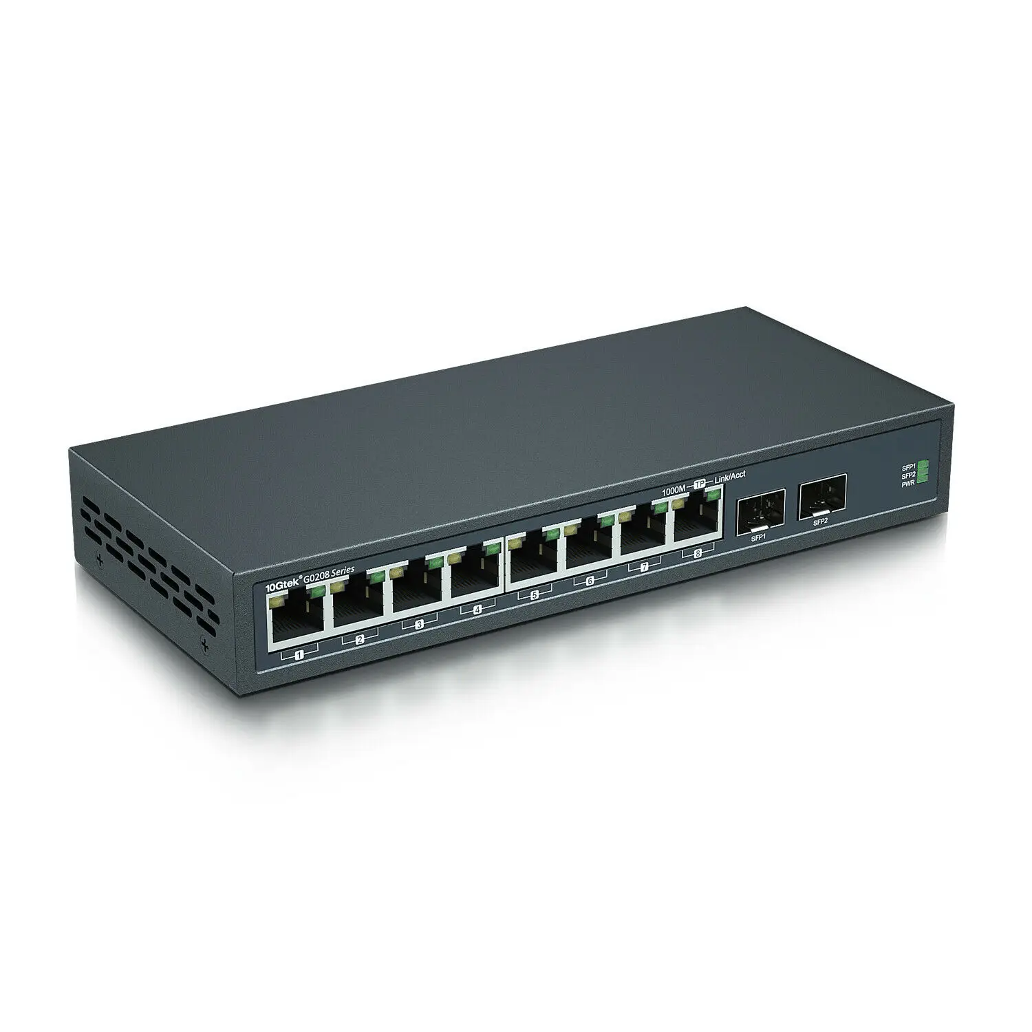 10-Port Gigabit Ethernet Fiber Switch with 2 SFP Slots Without Transceiver