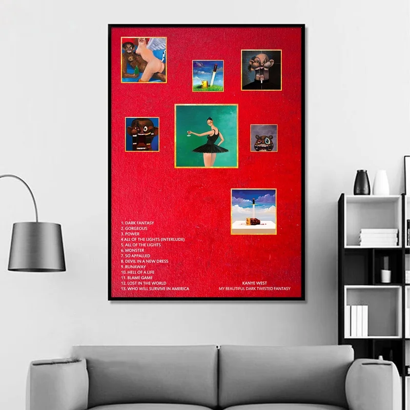 Kanye West - My Beautiful Dark Twisted Fantasy альбом поп-музыка Обложка искусство на холсте домашний