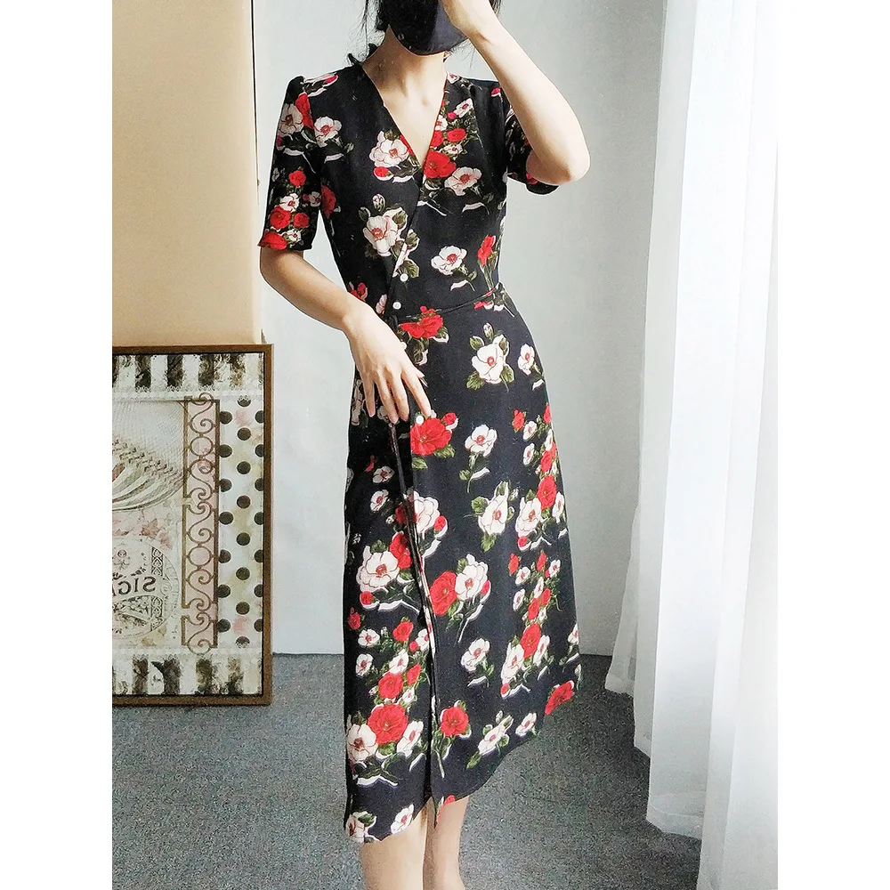 Весенне летнее платье для похудения в стиле ретро с принтом на талии|Женские