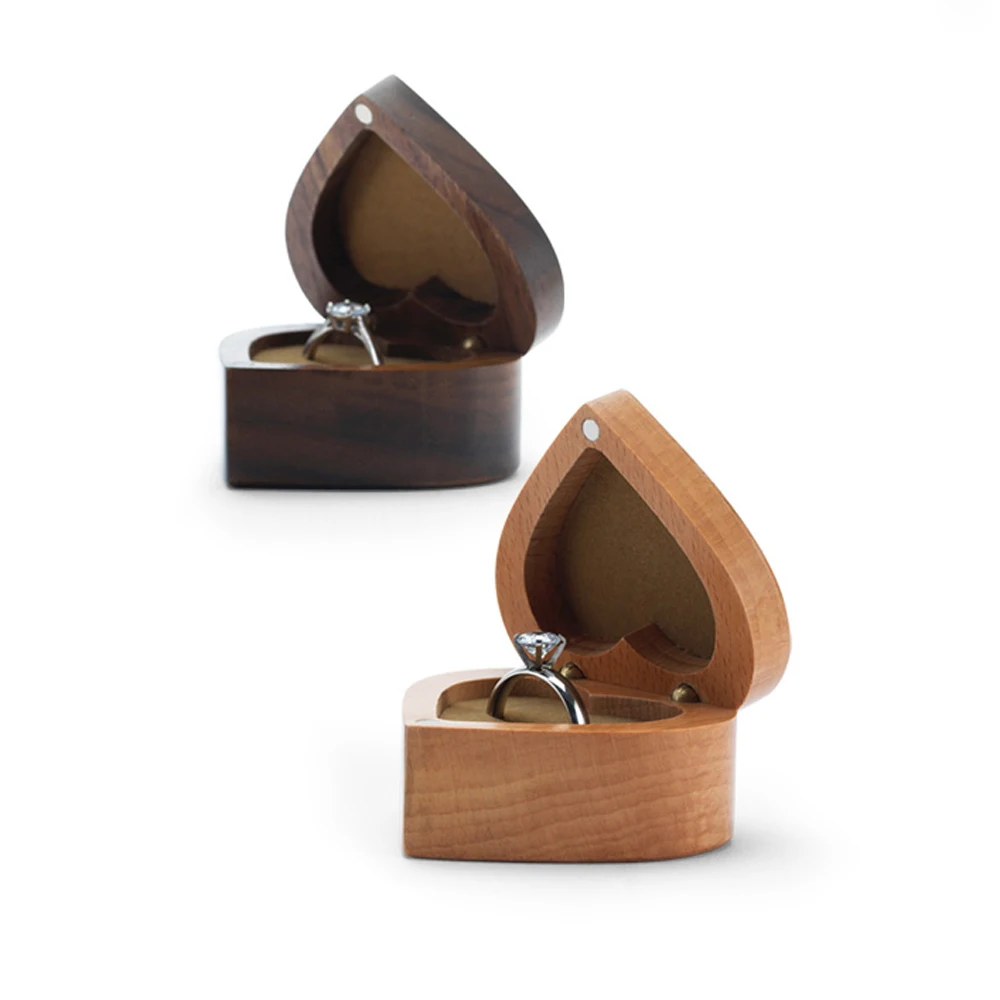 

Heart Shaped Wedding Valentines Engagement Wooden Ring Bearer Box, Handmade Rustic Wedding Ring Box Holder Custom Ring Box