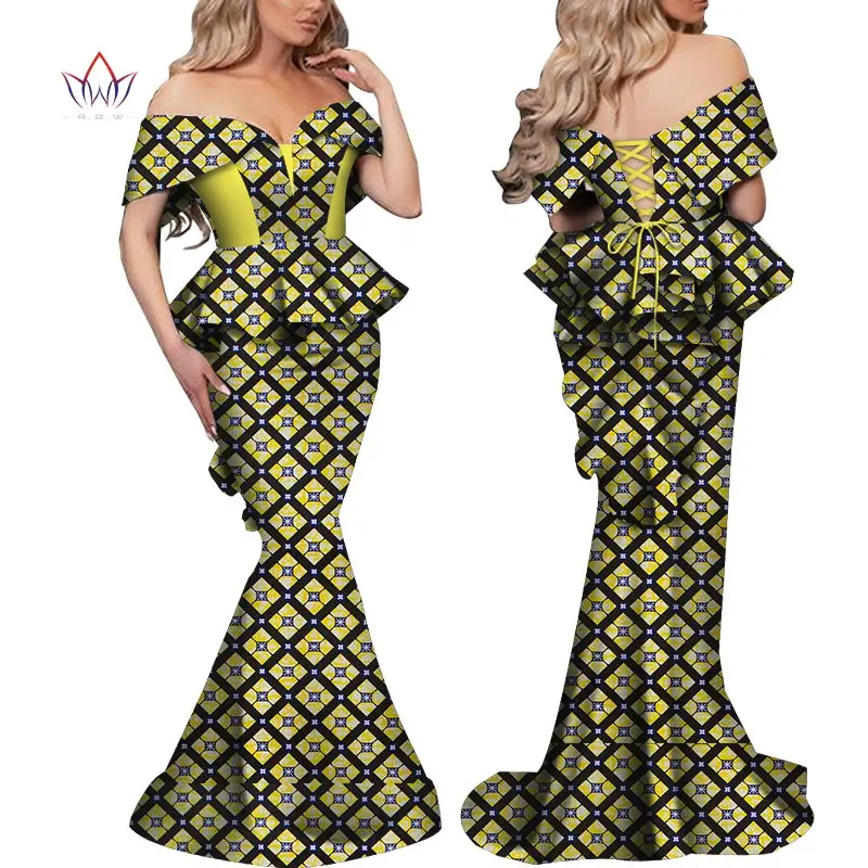 Africa Women Cotton Clothing Two Pieces African Long skirt suit Bazin Riche Plus Size African Fashion set Nigeria WY5933