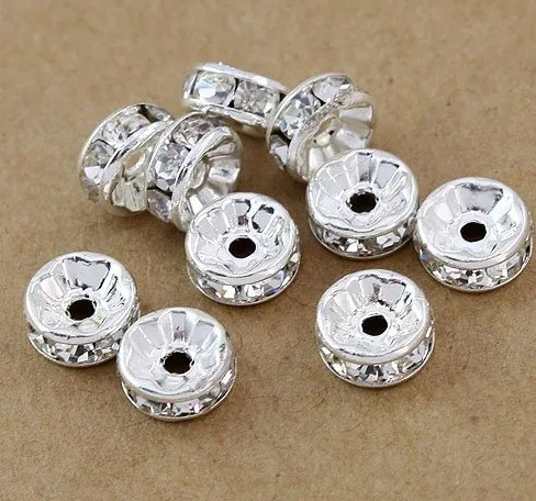 

Best 8mm DHL Free+Gift High quality White Rhinestone Rondelle Spacer Silver Plated Loose Beads Fit Charm Bracelet.