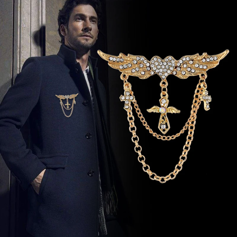 Модная новинка Золотая брошь с ангелом в виде крыла любви Длинная цепочка