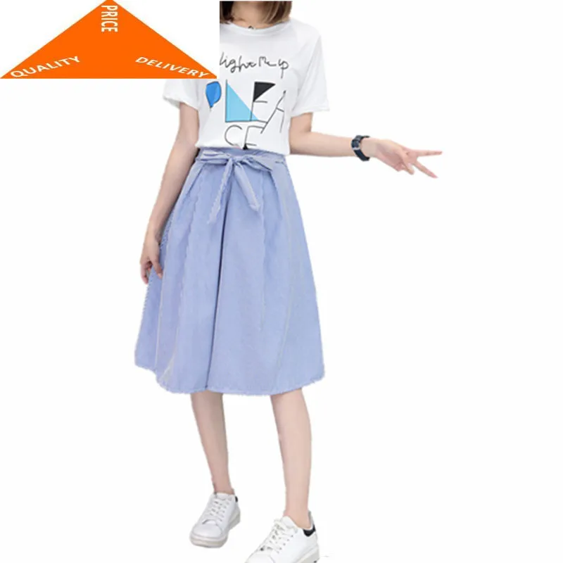 

Платья женские милые коллекции весна-лето 2020, белая футболка и платье в полоску, комплект из двух предметов, женская одежда LWL229