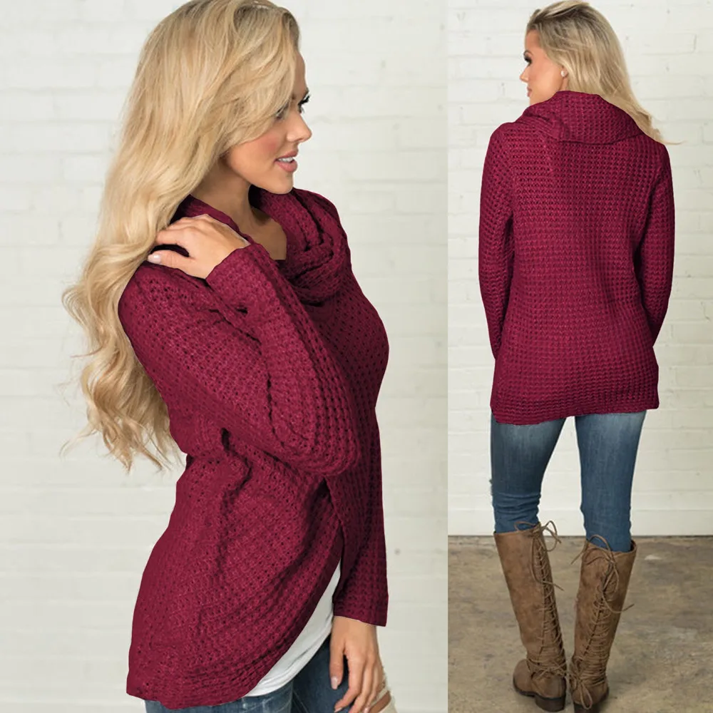 Женский осенний и зимний Универсальный Повседневный вязаный свитер с разрезом свободные льняные