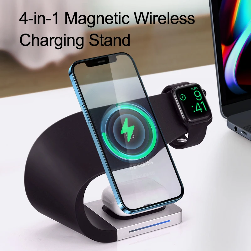 Magneti 15W Qi Wireless Charger Fold Fast Charging Holder Stand For iPhone 13 12 11 Pro Max Xr X 8 AirPods For Apple Watch 6 5 4