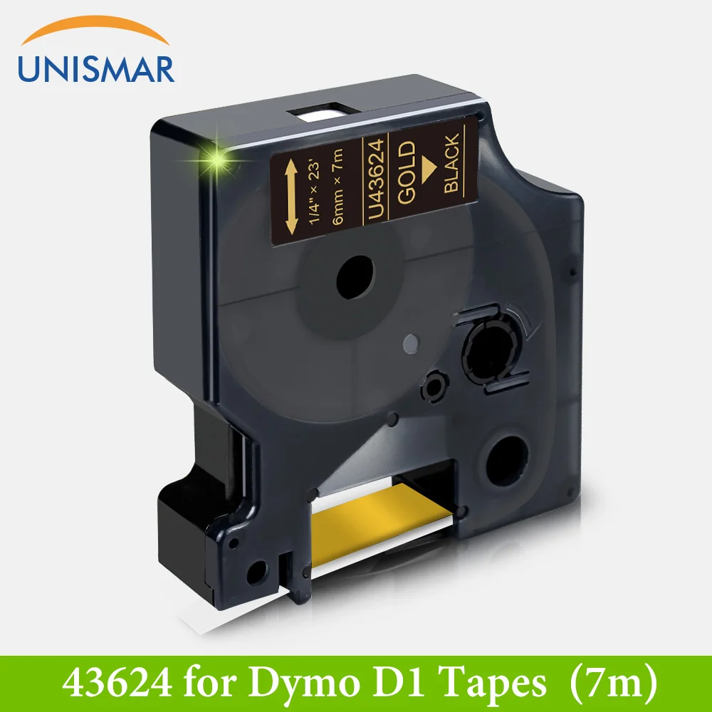 

Unismar 6mm 43624 Gold on Black High Adhesive Label Tape for Dymo D1 Label Printer LabelManager 160 280 LabelPoint 150 200 Maker