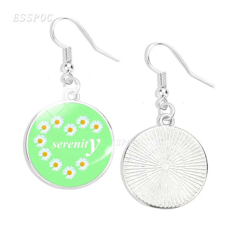 Серьги-Крючки с маргаритками сердечками и надписью Faith Hope Love | Украшения