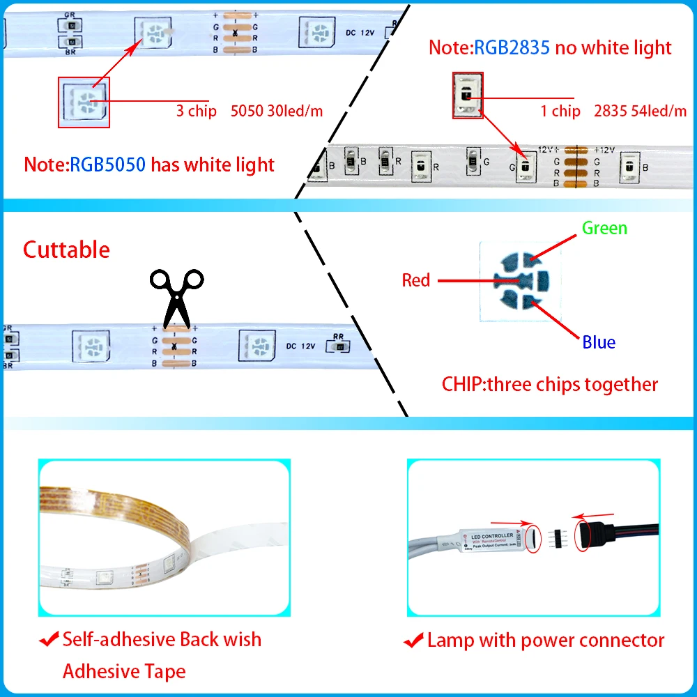 

LED Lights SMD 2835 Waterproof RGB Strips Decoration for Bedroom Kitchen Background NightLight Diode WIFI Bluetooth Controller