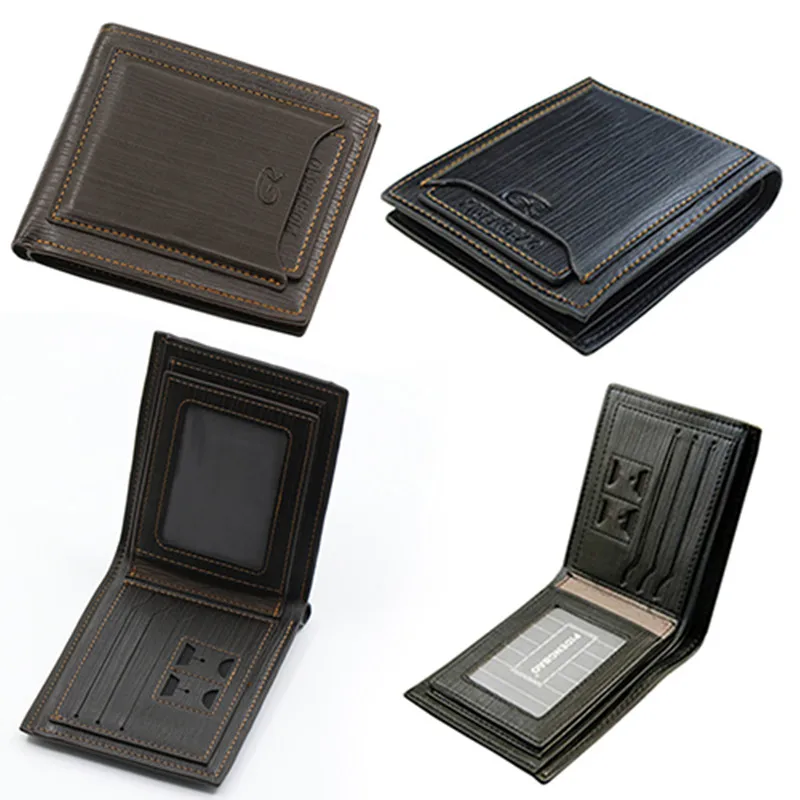 Мужской классический кожаный кошелек двойного сложения тонкий высокого