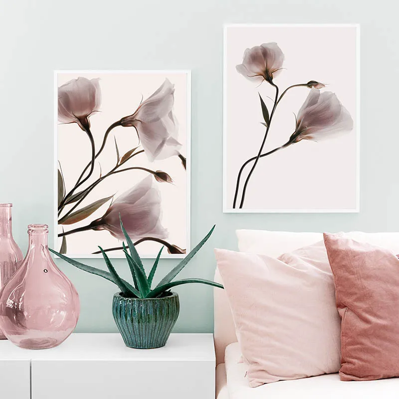 Домашний декор розовый цветок природный холст живопись скандинавский настенный