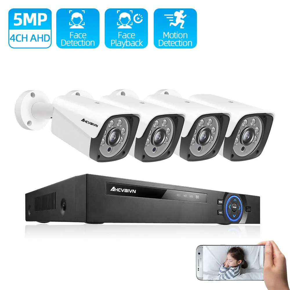 

H.265 5MP 4CH DVR NVR Kit CCTV Security System 5MP IR Outdoor Waterproof Face Detection AHD Camera with Video Surveillance Set
