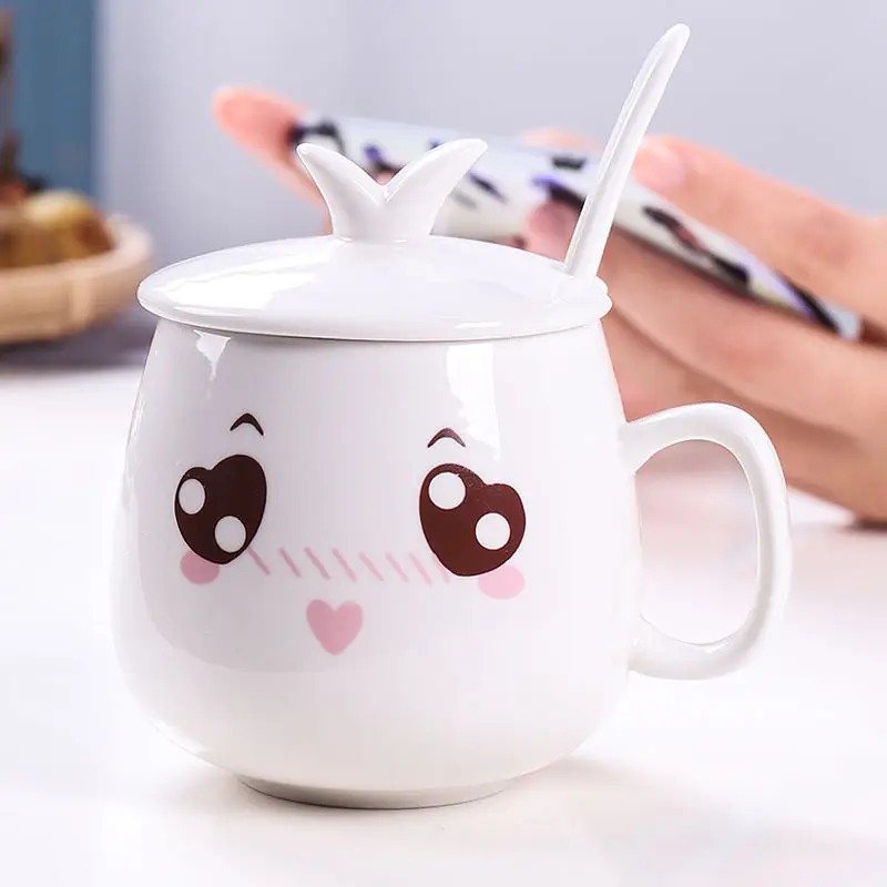 Керамическая чашка с крышкой ложка милая большая емкость кружка для кофе молодая