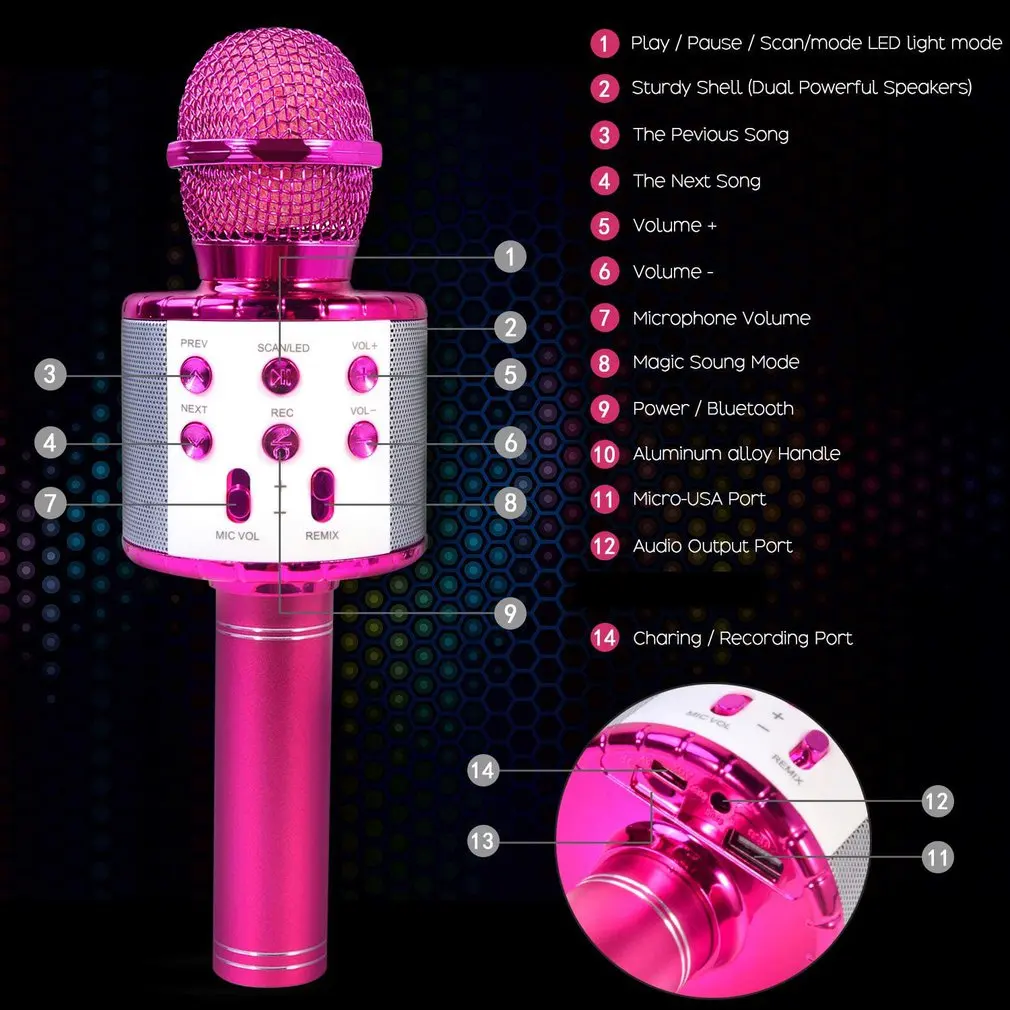 Караоке-микрофон WS858 с Bluetooth для детских игрушек беспроводной портативный
