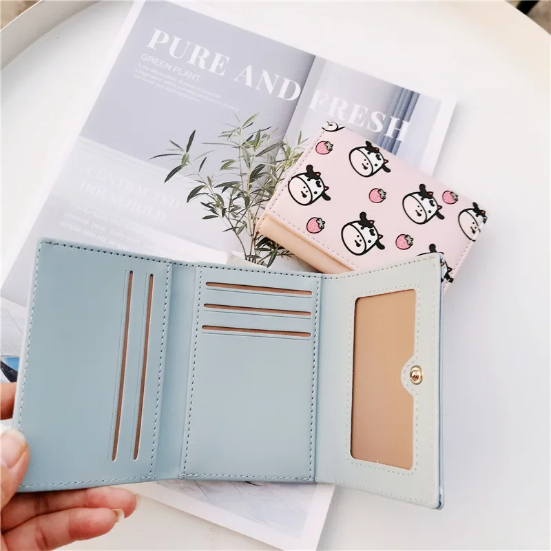 2021Fashion Student Fold Over Wallet Multi-card Slot Short Small Coin Purse Ladies Mini Wallet Cute Printed Purse Card Holder