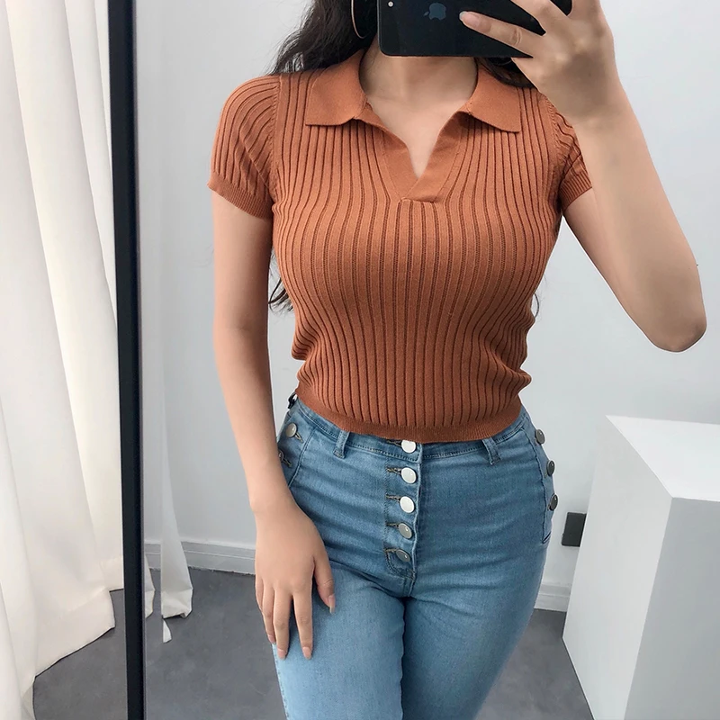 Женская винтажная укороченная футболка-поло белый укороченный топ с коротким