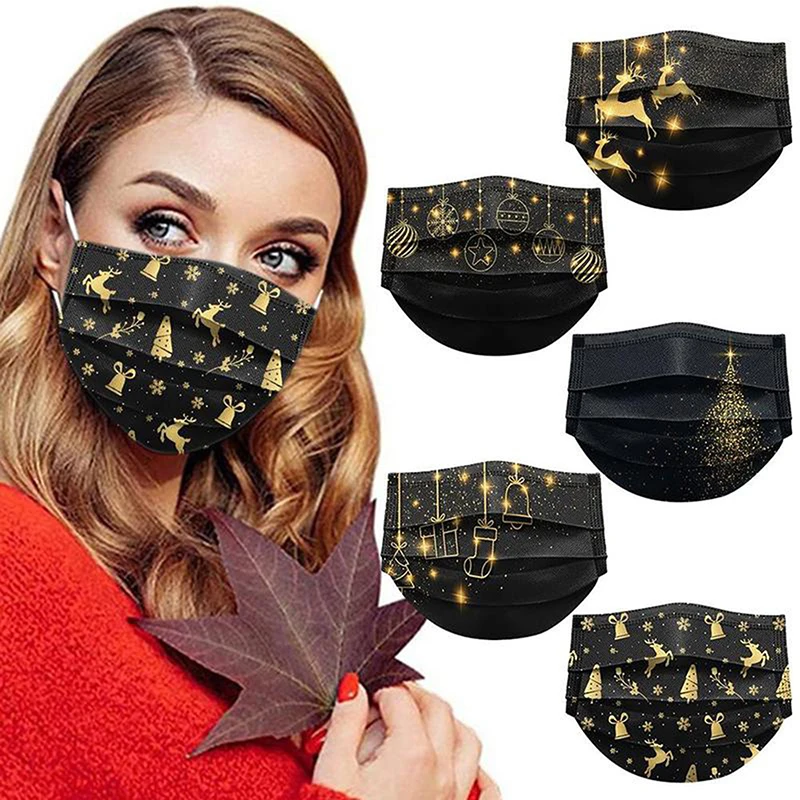 

10PCS Christmas Black Mask For Adult Women Mascarillas Negras Breathable Masque Noir Halloween Cosplay