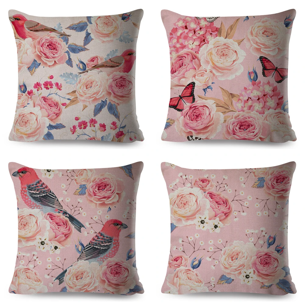 Скандинавский стиль роза цветок и птицы подушка чехол Декор цветочное растение