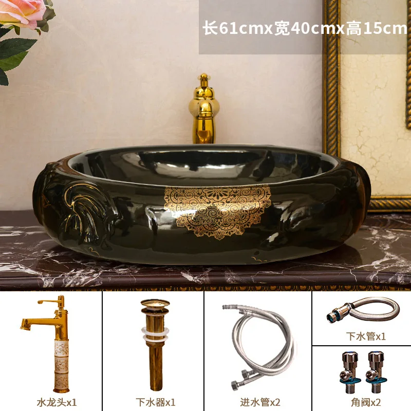 Умывальник с золотым рисунком умывальник овальный Европейский маленький белая